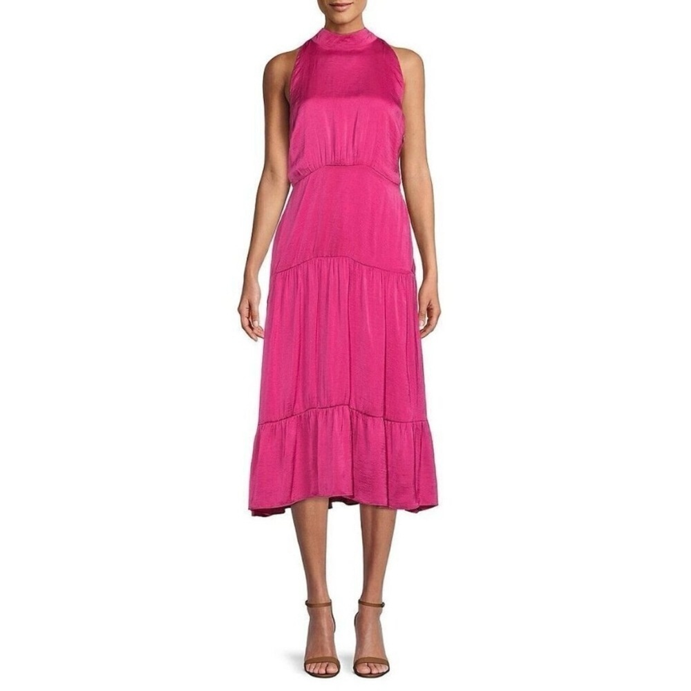 Sam Edelman Magenta Parachute High Neck Tiered Midi Dress 10